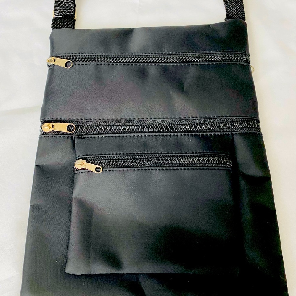 Nylon Slim Crossbody with 4 Zippered Compartments.  Travel/Hiking/Camping EUC